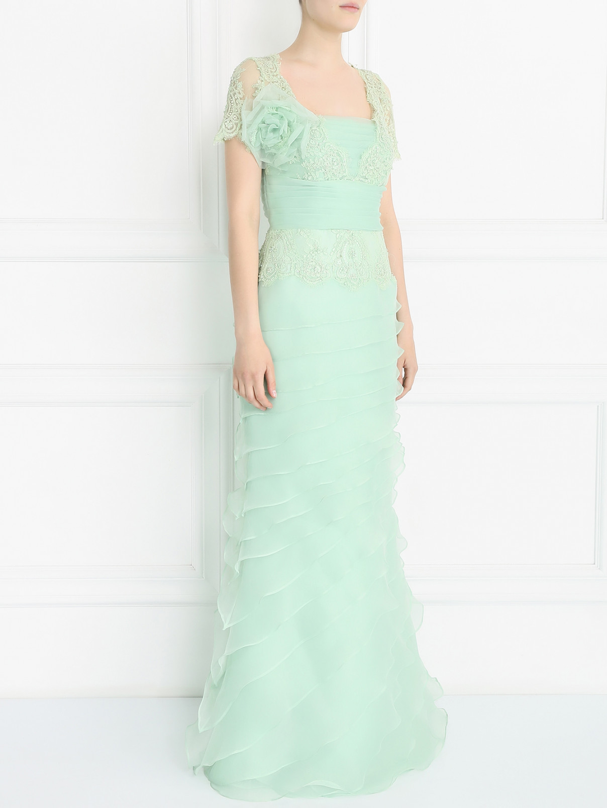 Платье-макси декорированное кружевом Rosa Clara  –  Модель Общий вид  – Цвет:  Зеленый