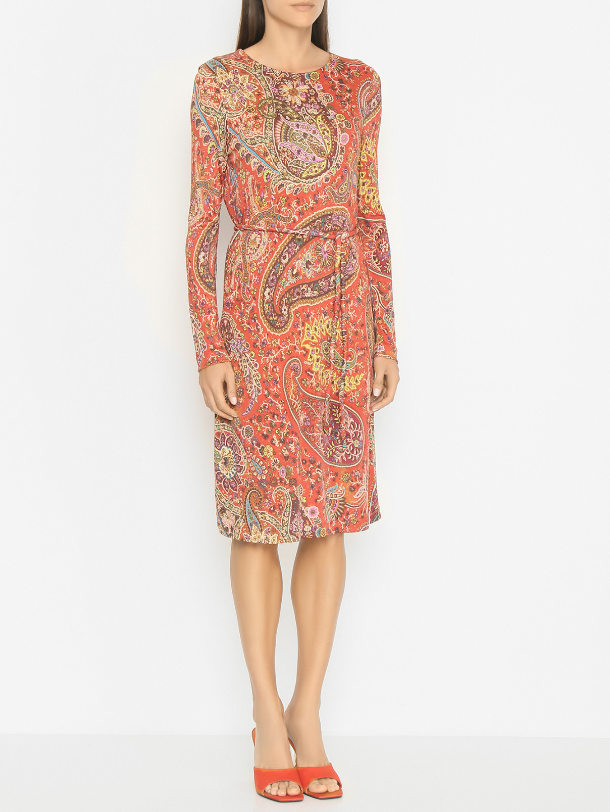 Платье из вискозы с узором Etro  –  МодельВерхНиз  – Цвет:  Оранжевый