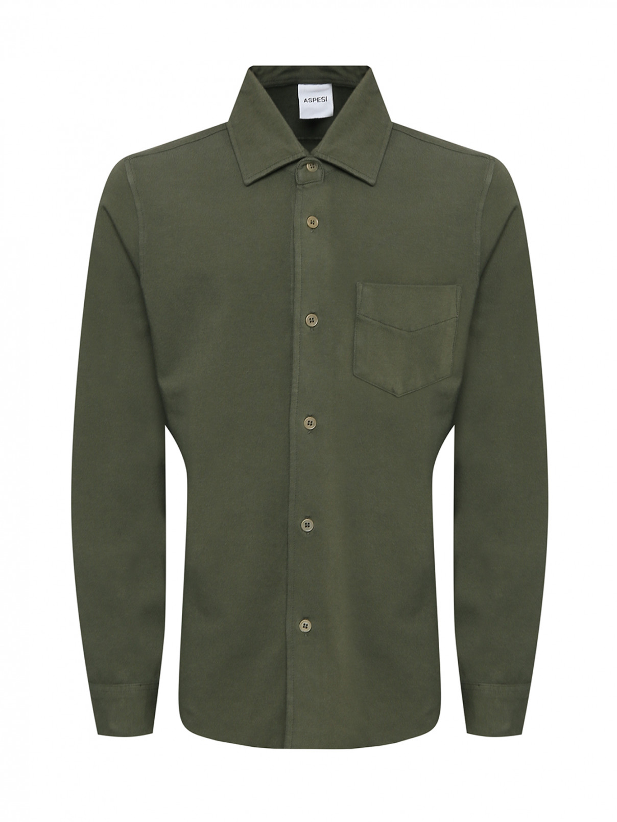 Хлопковая рубашка с карманом Aspesi  –  Общий вид  – Цвет:  Зеленый