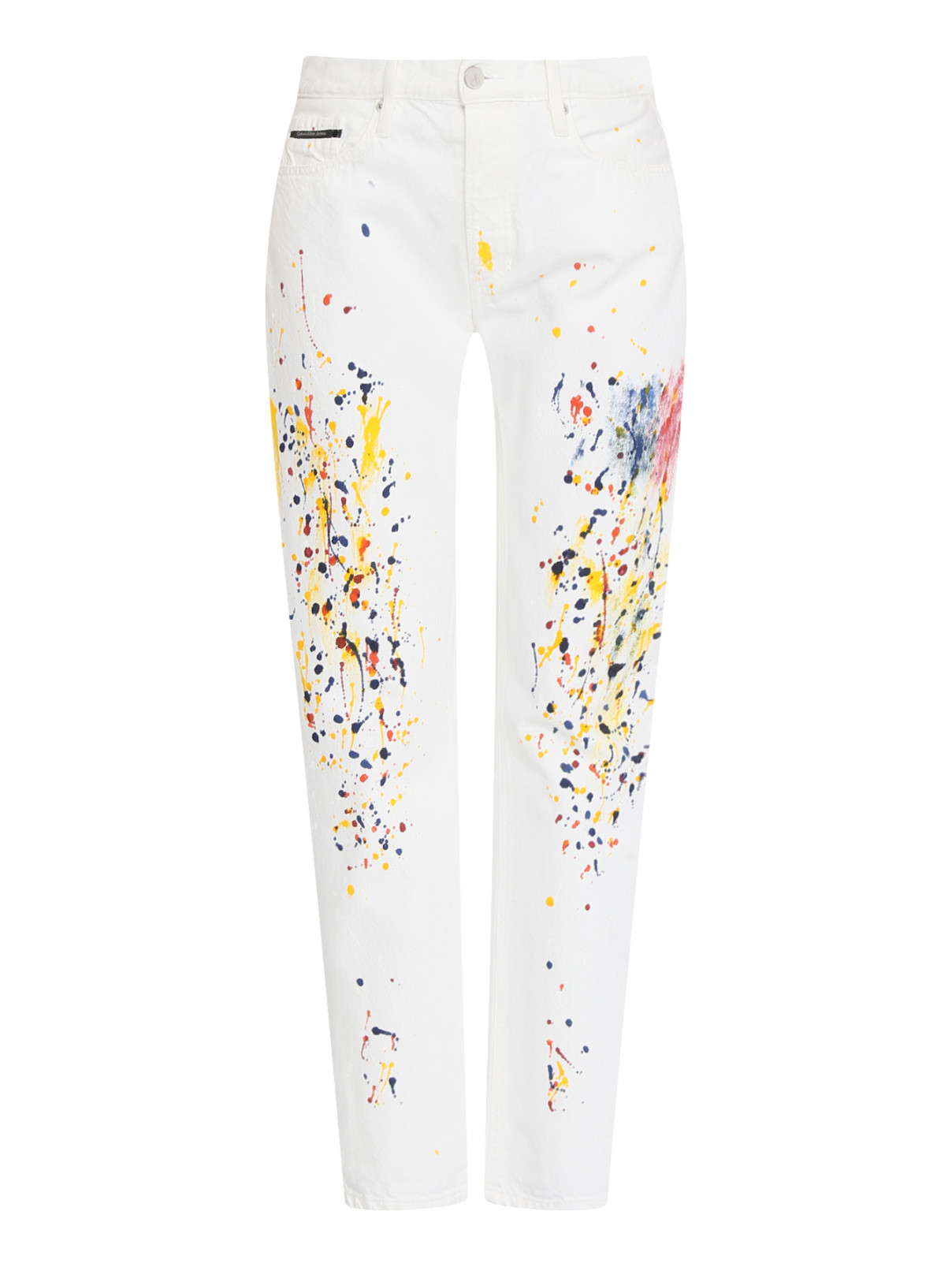 Джинсы прямого кроя с абстрактным принтом Calvin Klein  –  Общий вид  – Цвет:  Белый