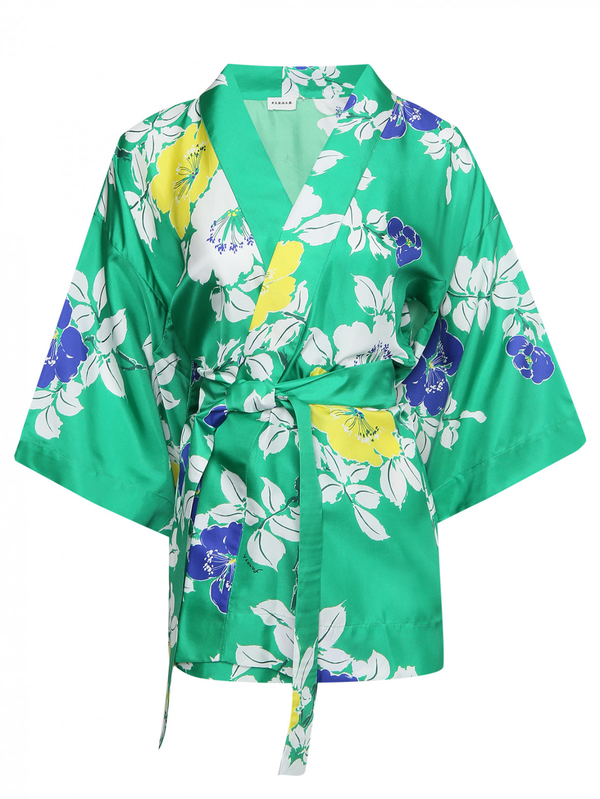 Блуза из шелка с поясом P.A.R.O.S.H.  –  Общий вид  – Цвет:  Зеленый