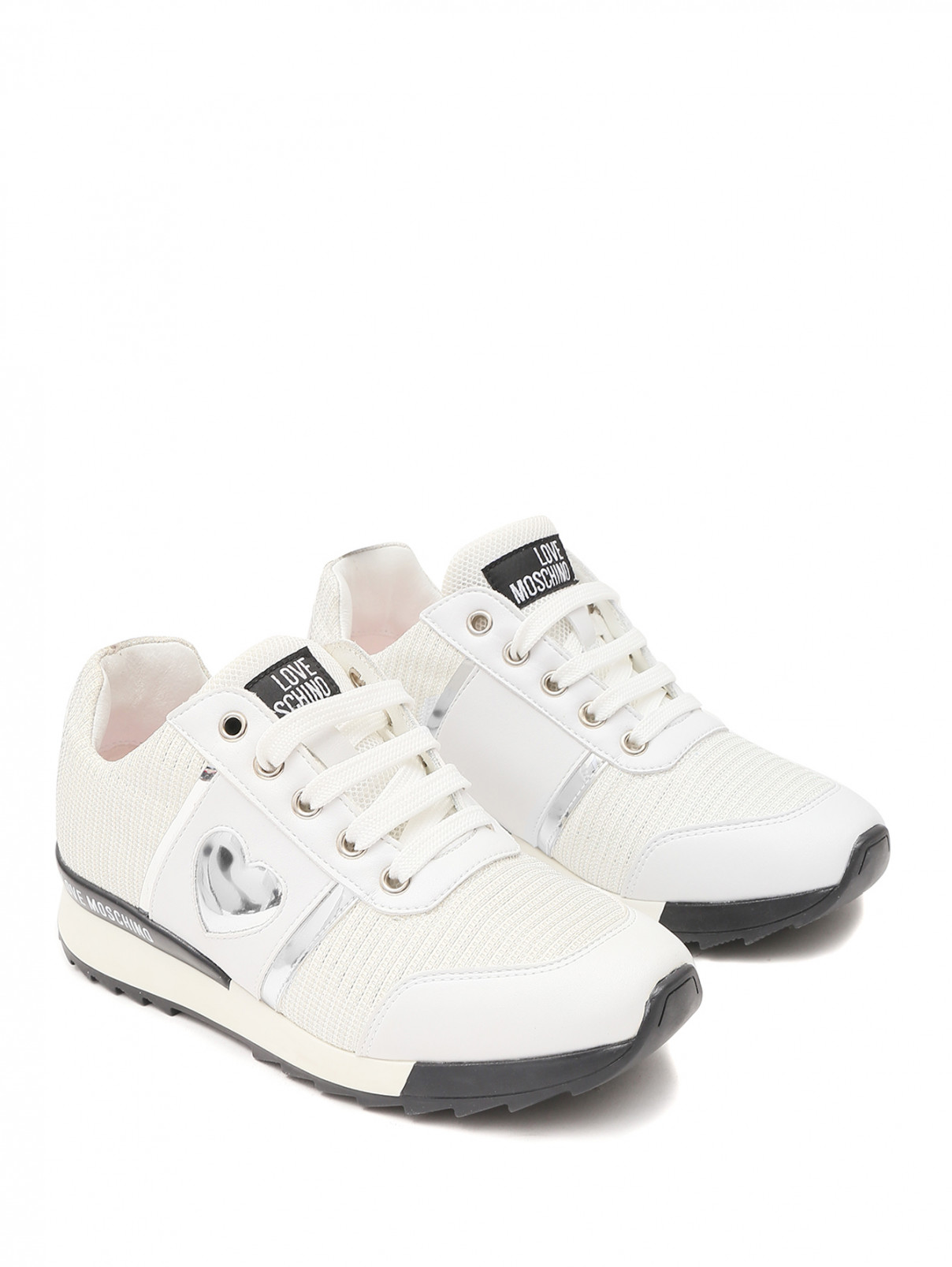 Кроссовки с блеском и логотипом Love Moschino  –  Общий вид  – Цвет:  Белый