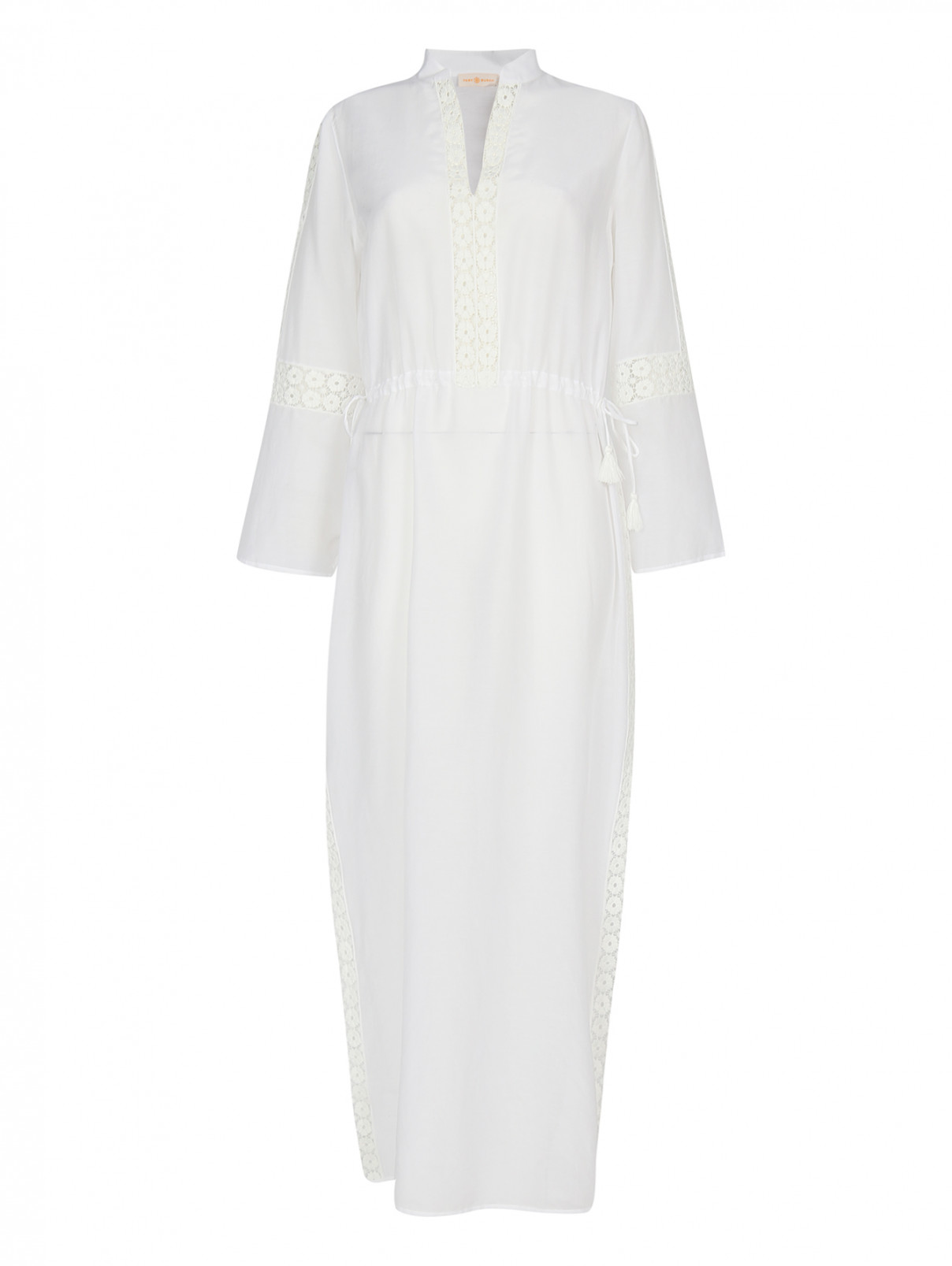 Платье-макси из хлопка с кружевной отделкой Tory Burch  –  Общий вид  – Цвет:  Белый