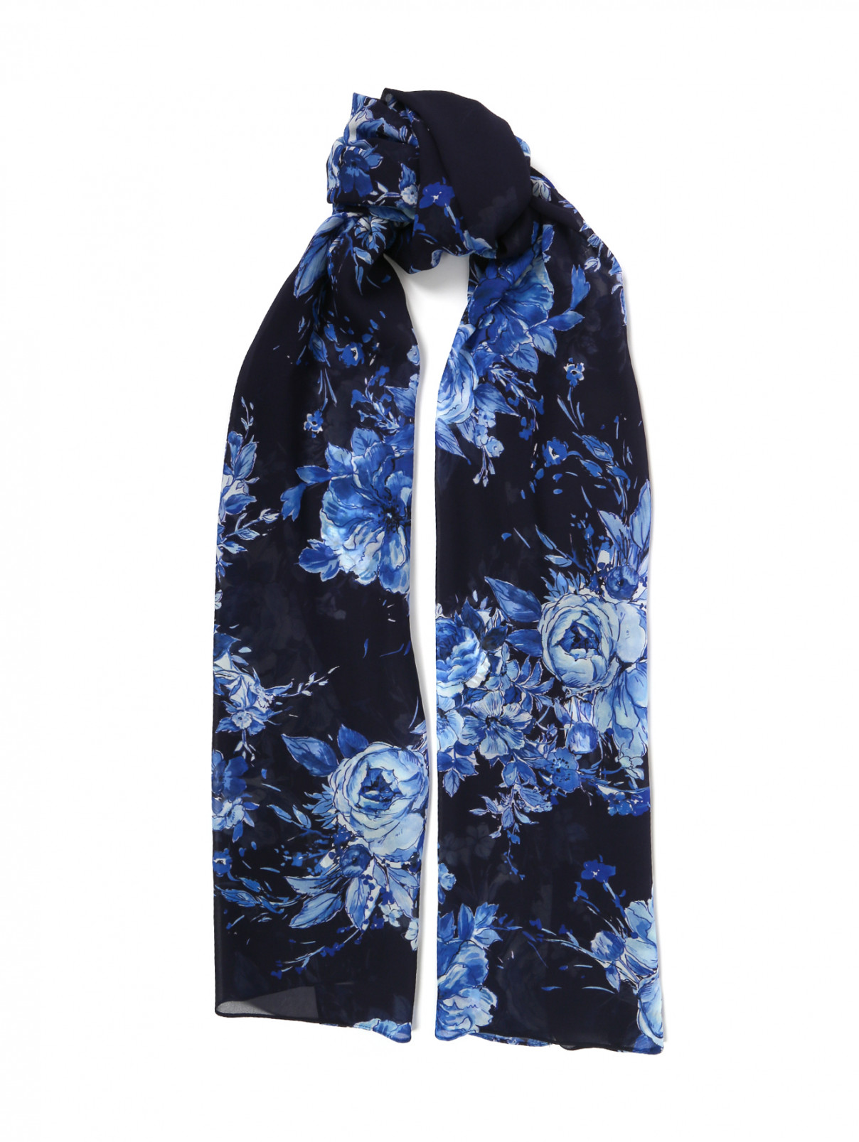 Широкий шарф с цветочным узором Marina Rinaldi  –  Общий вид  – Цвет:  Синий