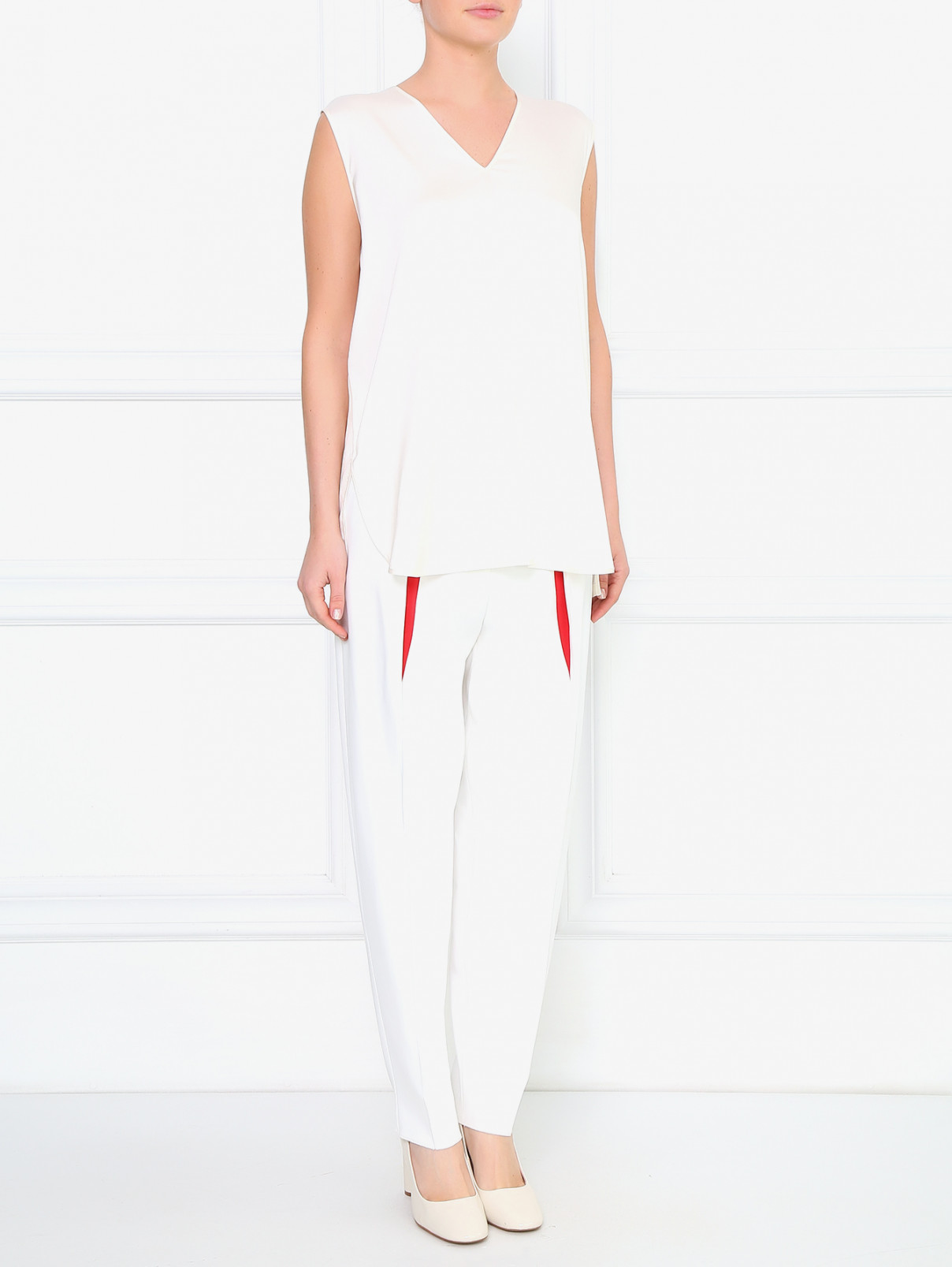 Широкие брюки с контрастными вставками Sportmax  –  Модель Общий вид  – Цвет:  Белый