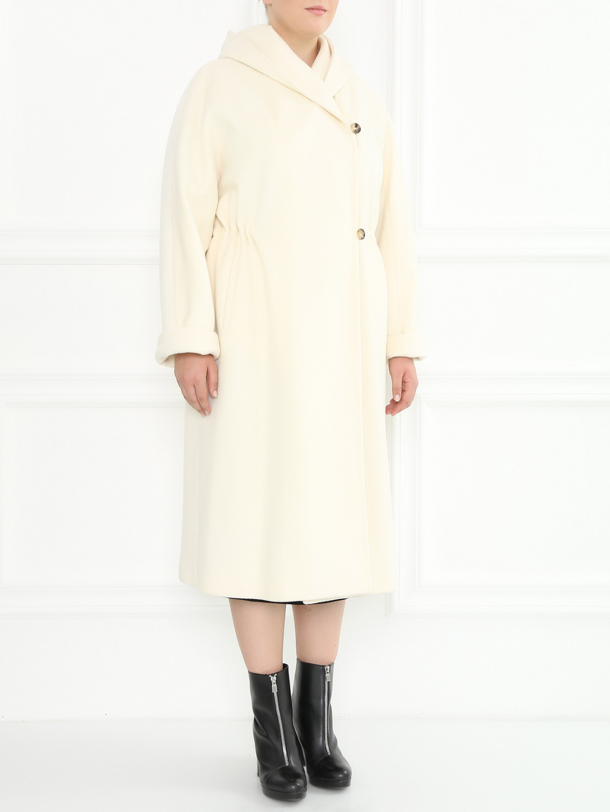 Пальто из шерсти и кашемира с капюшоном Marina Rinaldi  –  Модель Общий вид  – Цвет:  Белый