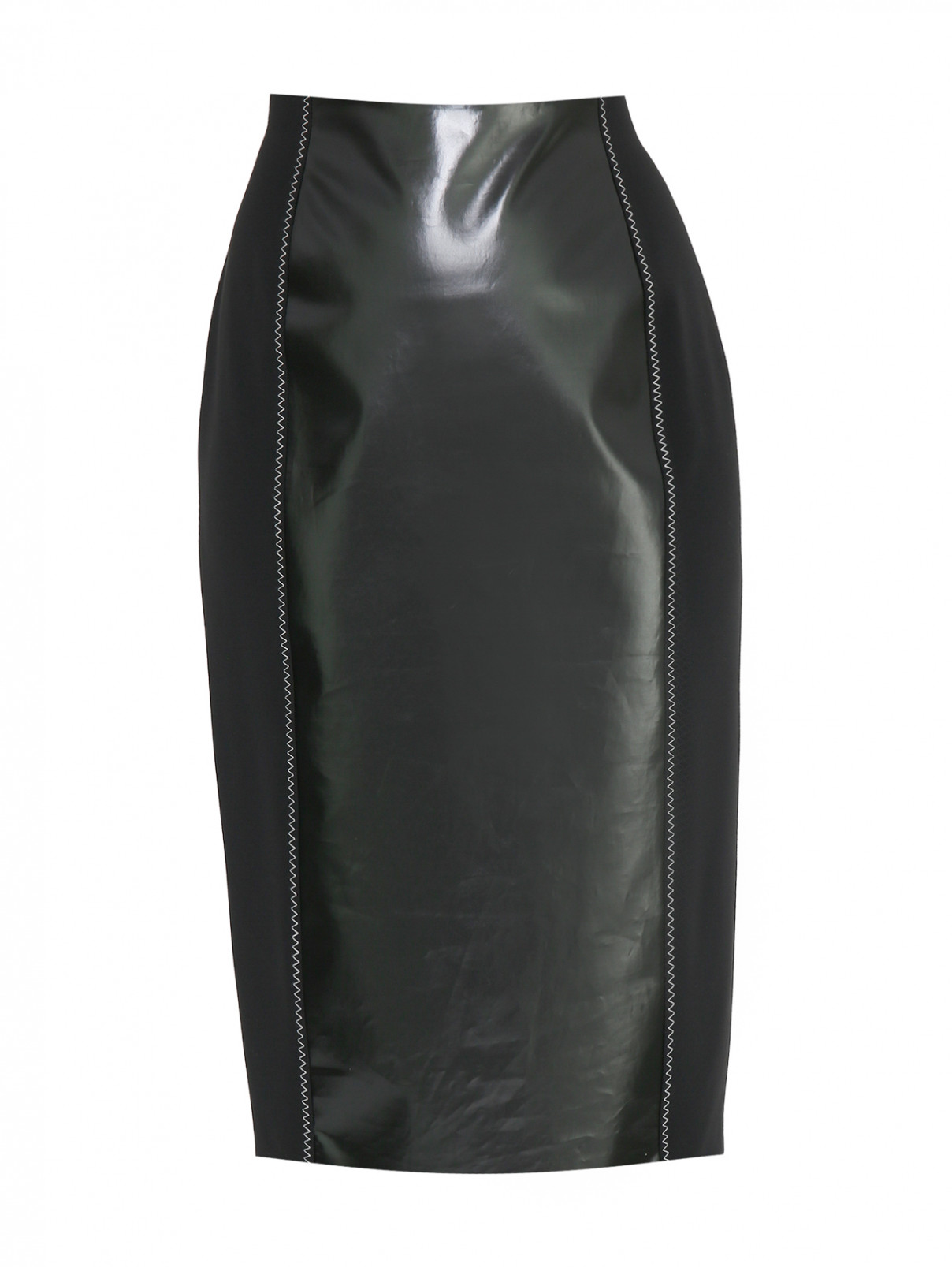Юбка-миди с контрастной отстрочкой Marina Rinaldi  –  Общий вид  – Цвет:  Черный
