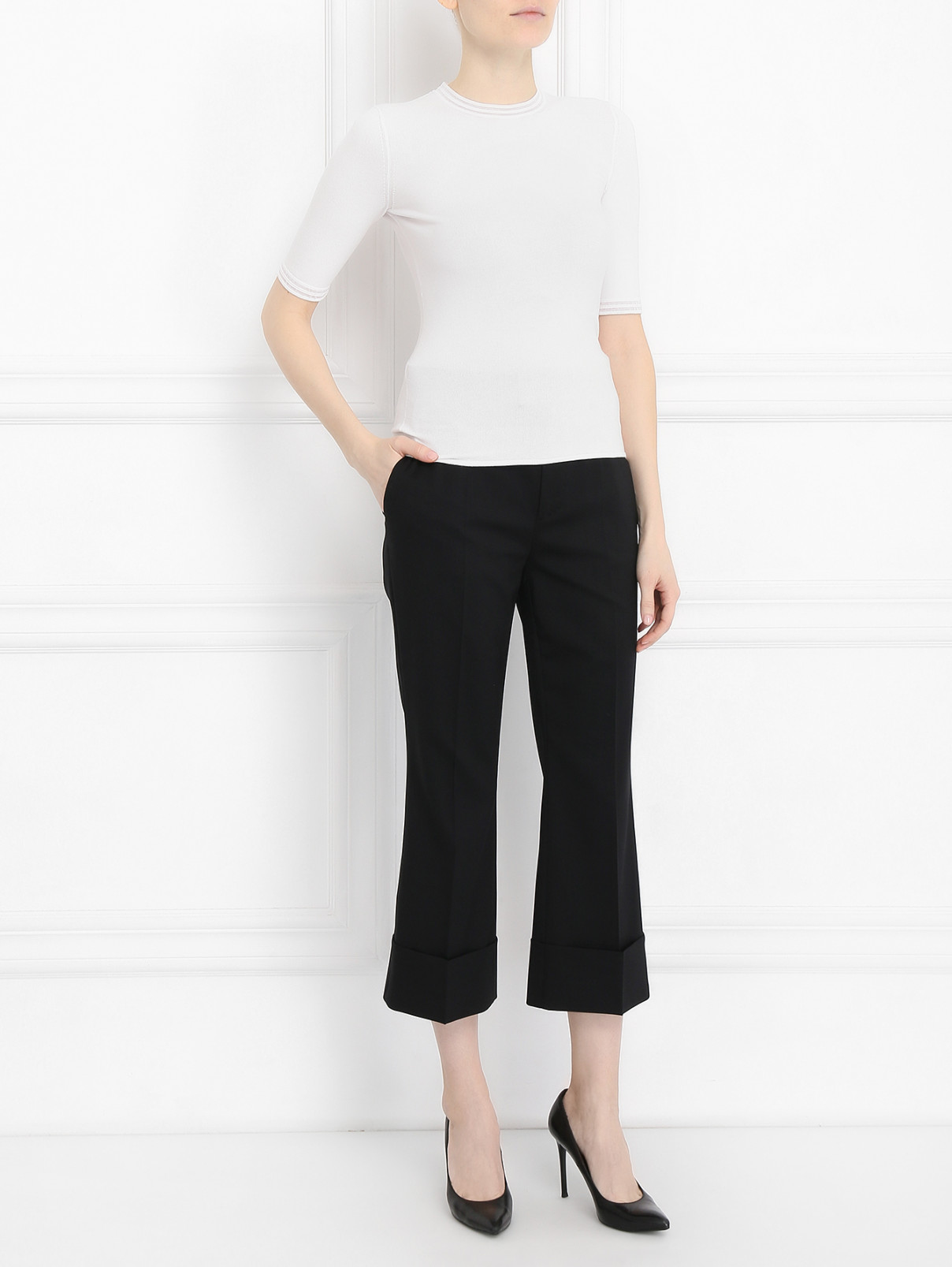 Укороченные брюки из шерсти Dsquared2  –  Модель Общий вид  – Цвет:  Черный
