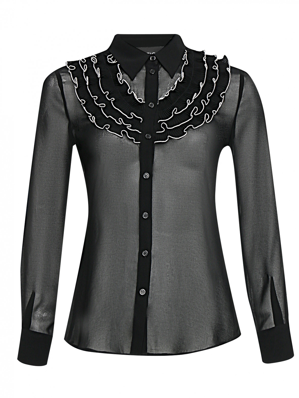 Блуза с жабо и контрастной отделкой BOUTIQUE MOSCHINO  –  Общий вид  – Цвет:  Черный