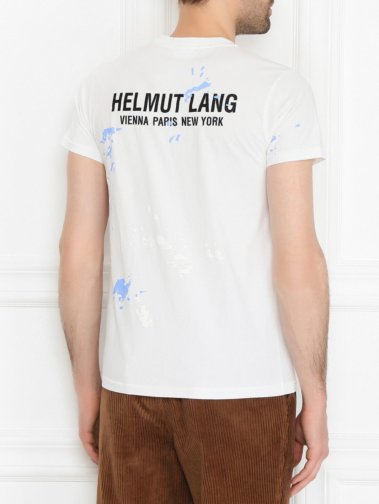 Футболка из хлопка декорированная вышивкой и принтом Helmut Lang  –  МодельВерхНиз1  – Цвет:  Мультиколор