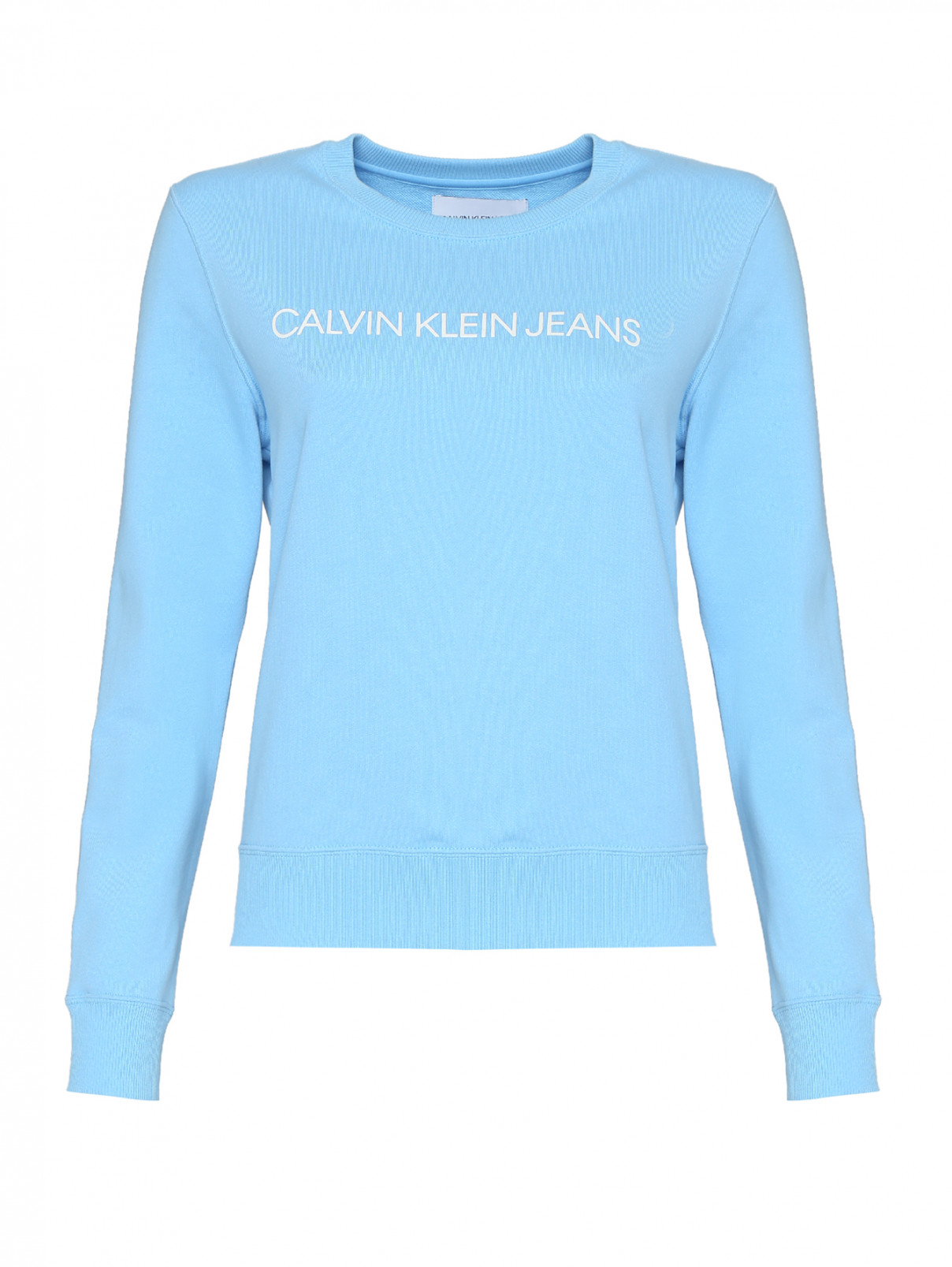 Свитшот из хлопка с принтом Calvin Klein  –  Общий вид  – Цвет:  Синий
