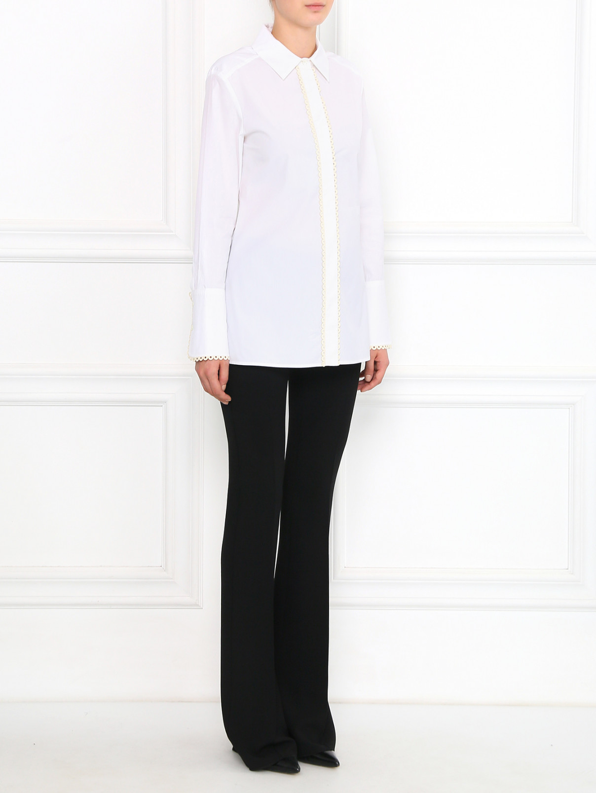 Блуза из хлопка с декоративной отделкой Sportmax  –  Модель Общий вид  – Цвет:  Белый