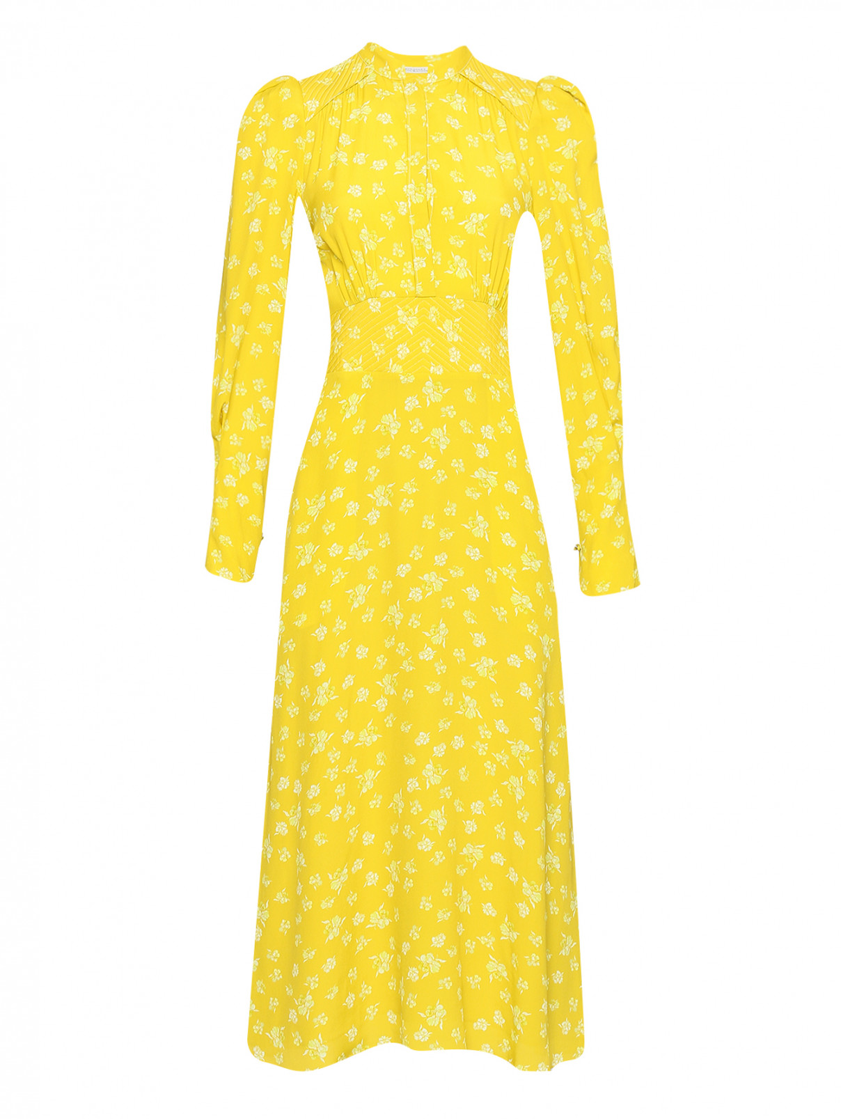 Платье-миди из смешанного шелка с узором Dorothee Schumacher  –  Общий вид  – Цвет:  Желтый