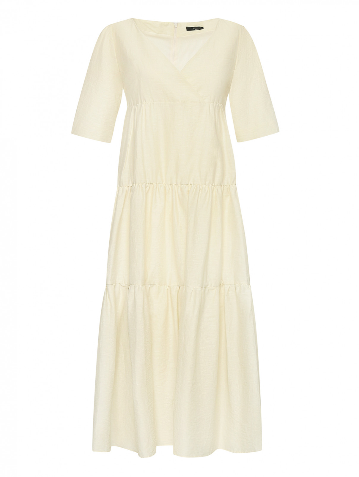Платье-миди из льна и хлопка с короткими рукавами Weekend Max Mara  –  Общий вид  – Цвет:  Бежевый