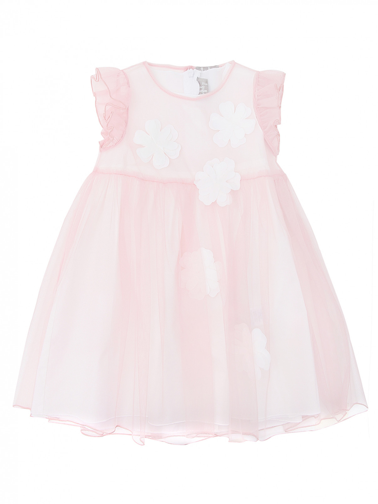 Платье с аппликацией из сетки Il Gufo  –  Общий вид  – Цвет:  Розовый