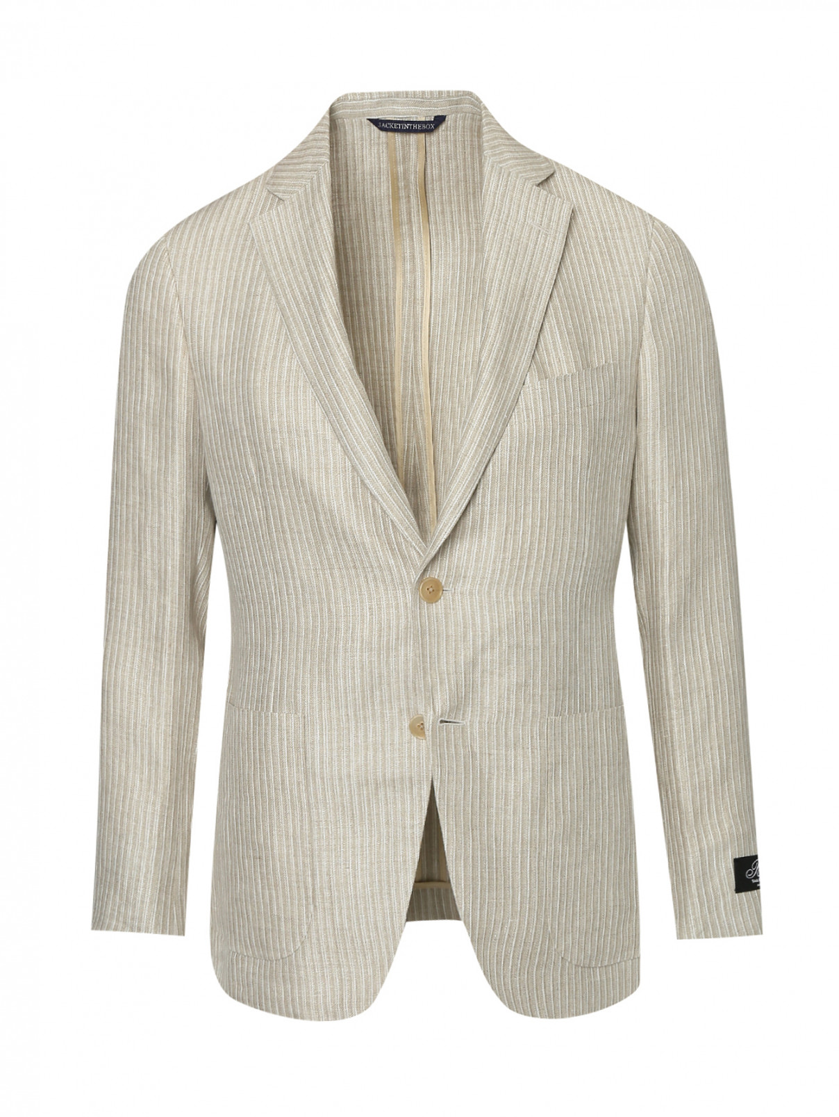 Пиджак однобортный из льна с узором "полоска" Belvest  –  Общий вид  – Цвет:  Белый