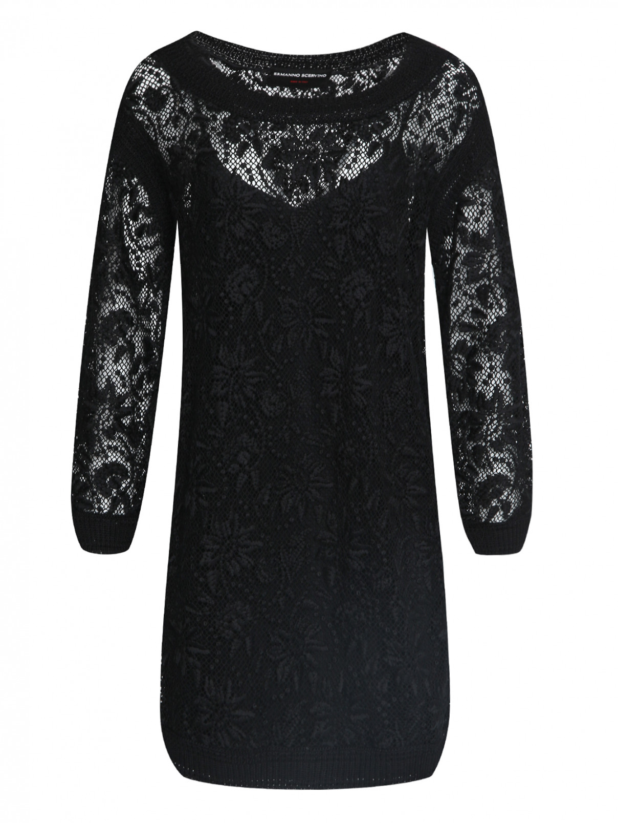 Трикотажное платье из смешанного хлопка Ermanno Scervino  –  Общий вид  – Цвет:  Черный