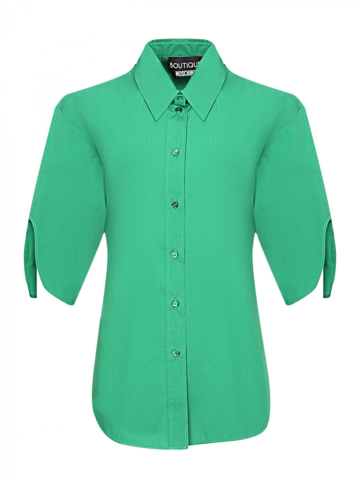 Блуза из хлопка с вырезами на рукавах Moschino Boutique  –  Общий вид  – Цвет:  Зеленый