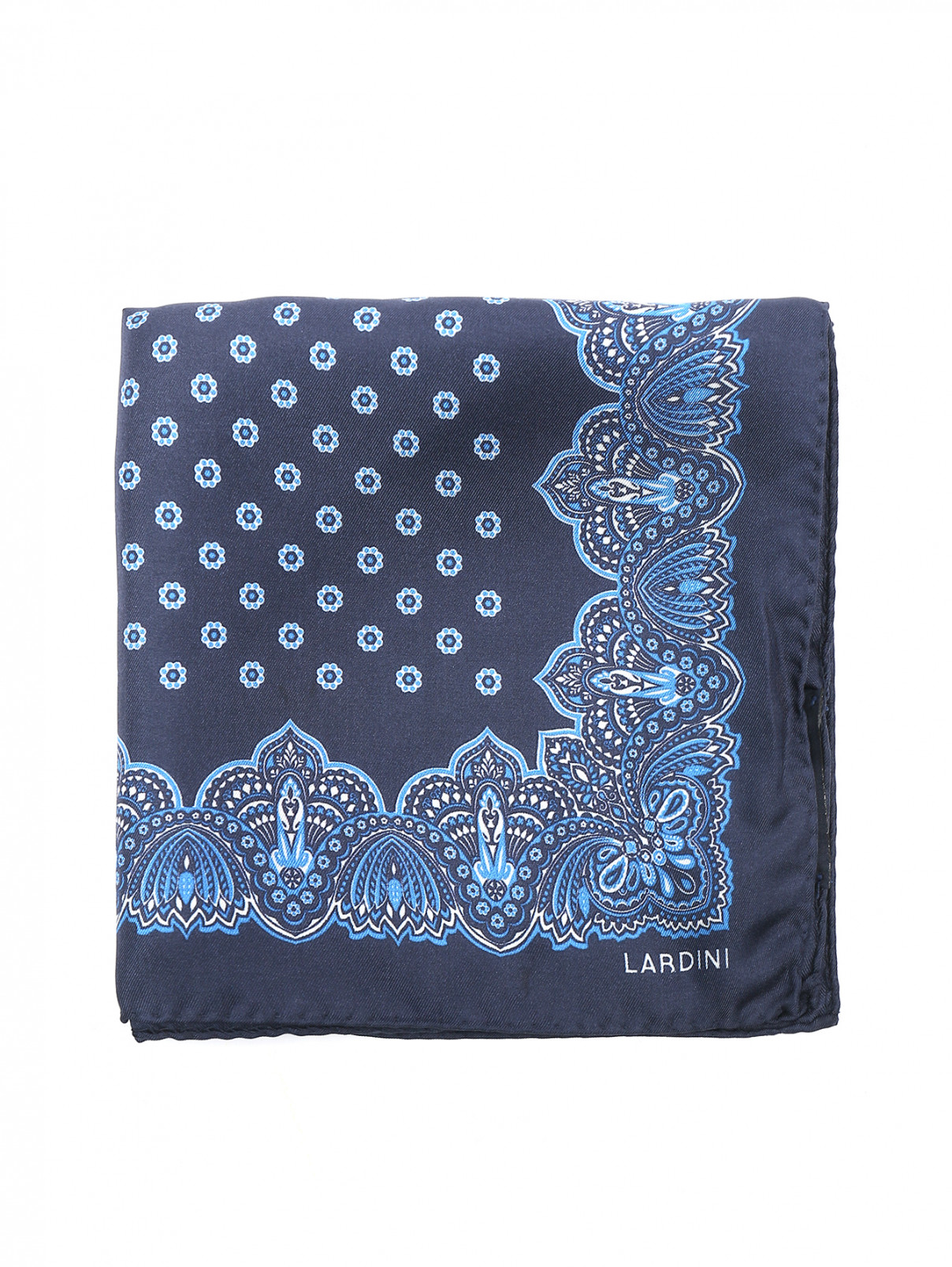 Платок из шелка с узором LARDINI  –  Общий вид  – Цвет:  Синий