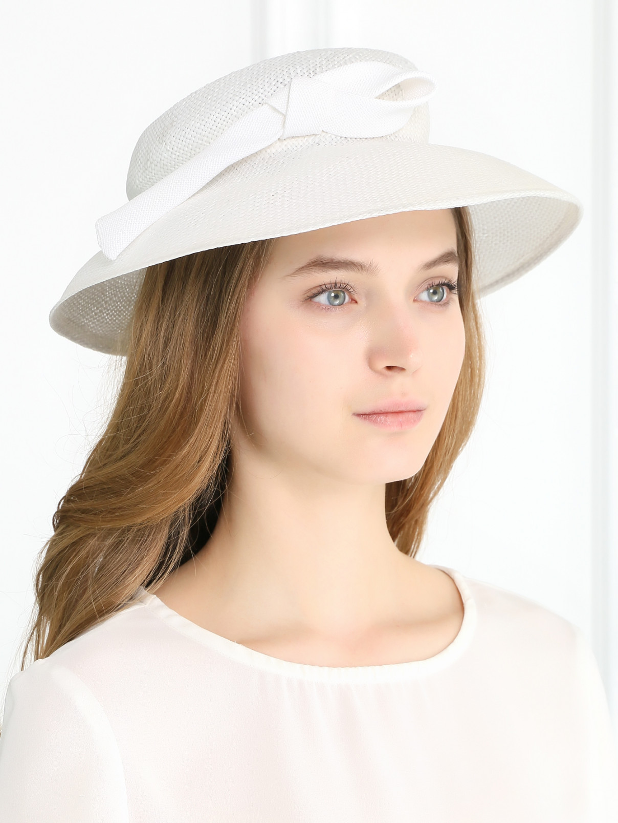 Шляпа из соломы с круглыми полями MiMiSol  –  Модель Общий вид  – Цвет:  Белый