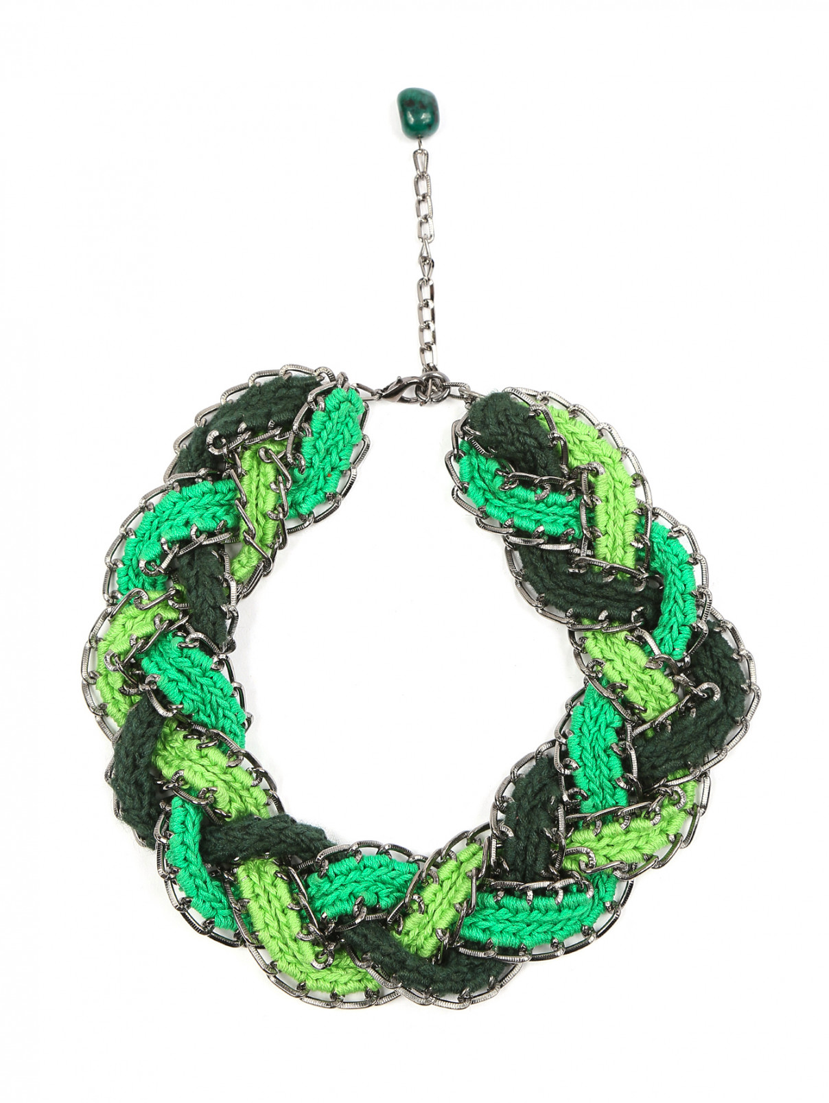Плетеное ожерелье из текстиля и металла Inga Kazumyan  –  Общий вид  – Цвет:  Зеленый
