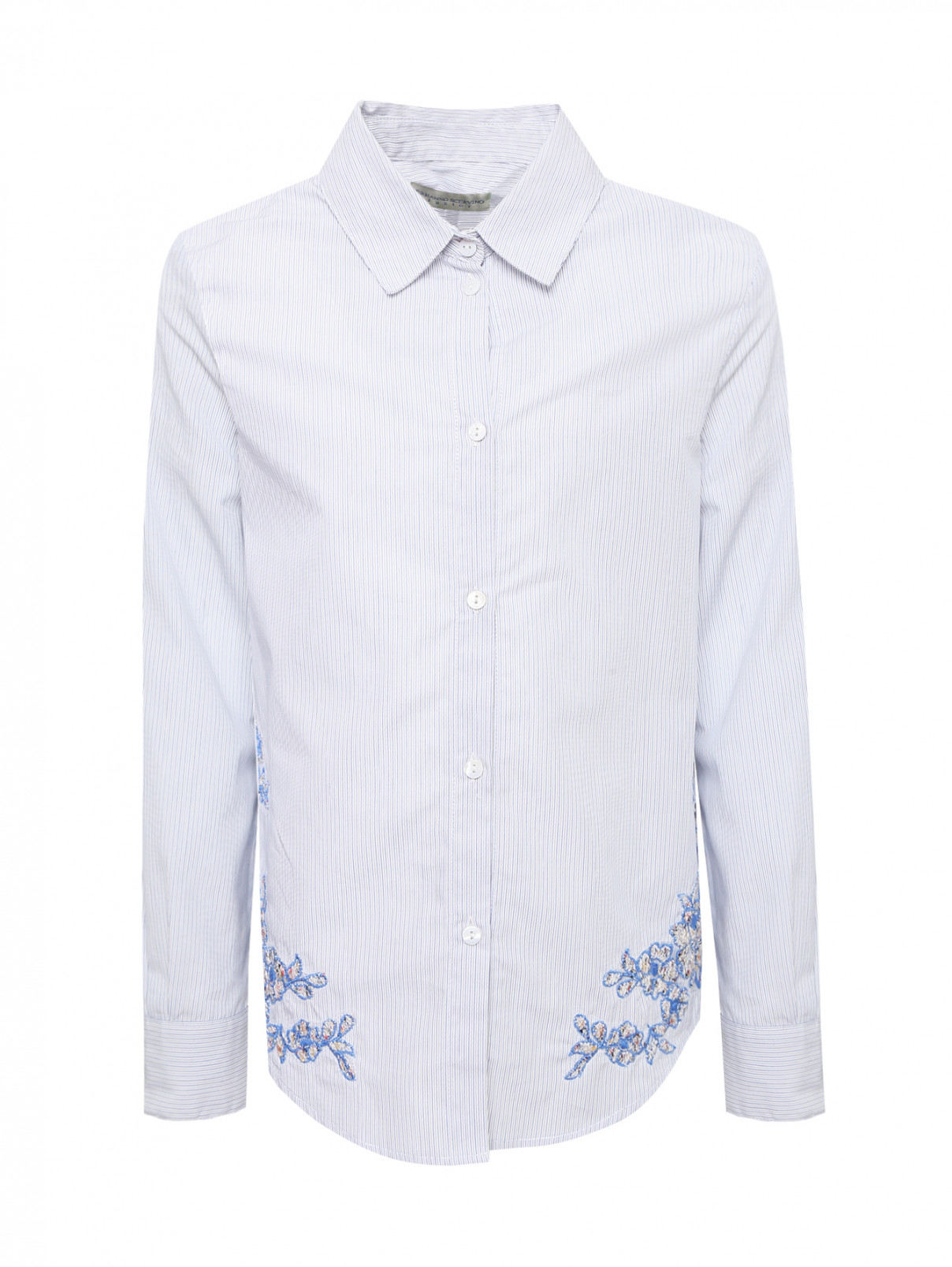 Рубашка хлопковая в полоску Ermanno Scervino Junior  –  Общий вид  – Цвет:  Синий