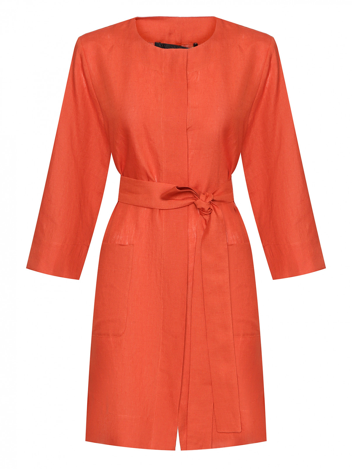 Удлиненная рубашка из льна Marina Rinaldi  –  Общий вид  – Цвет:  Оранжевый