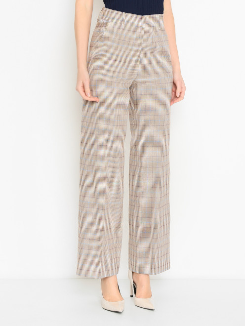 Брюки из льна и хлопка в гусиную лапку Weekend Max Mara - МодельВерхНиз