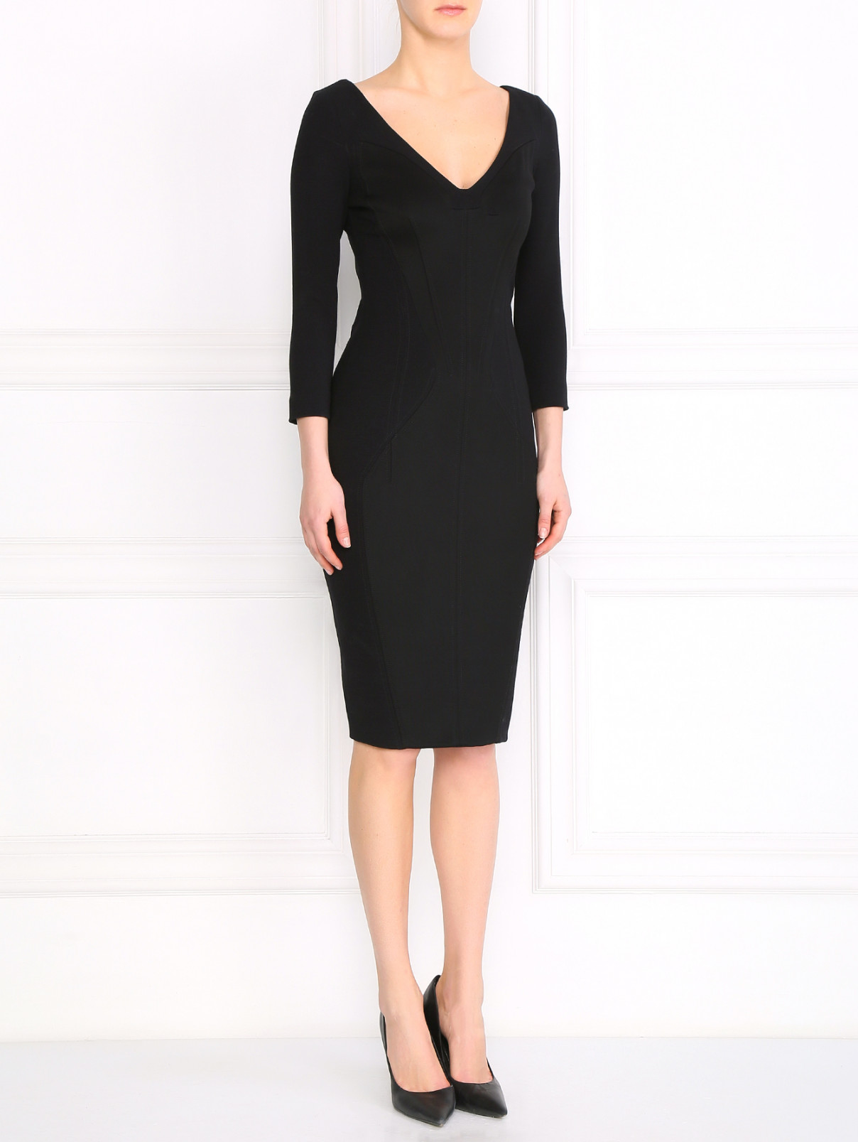 Платье-футляр из шерсти и шелка Antonio Berardi  –  Модель Общий вид  – Цвет:  Черный