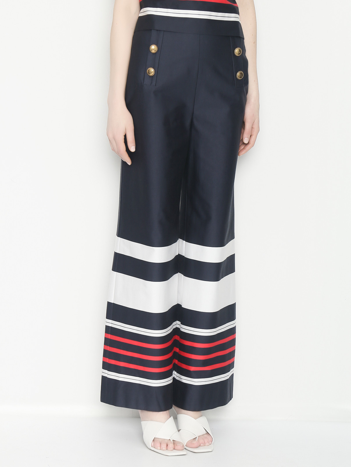 Широкие брюки с узором полоска Luisa Spagnoli  –  МодельВерхНиз  – Цвет:  Синий