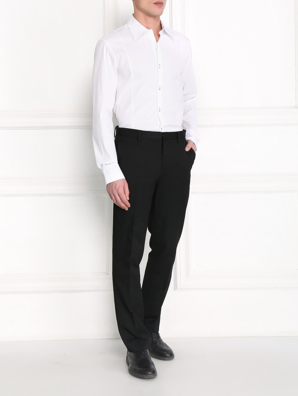 Рубашка из хлопка с контрастной строчкой Cortigiani  –  Модель Общий вид  – Цвет:  Белый