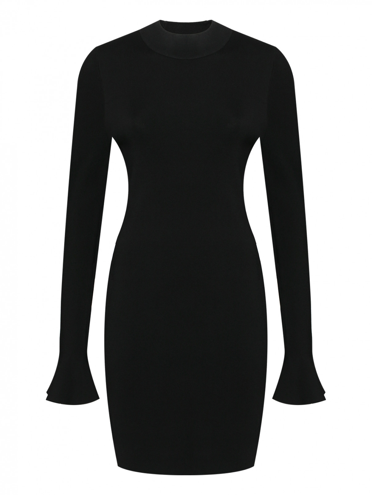 Трикотажное платье-мини с длинными рукавами Michael by MK  –  Общий вид  – Цвет:  Черный