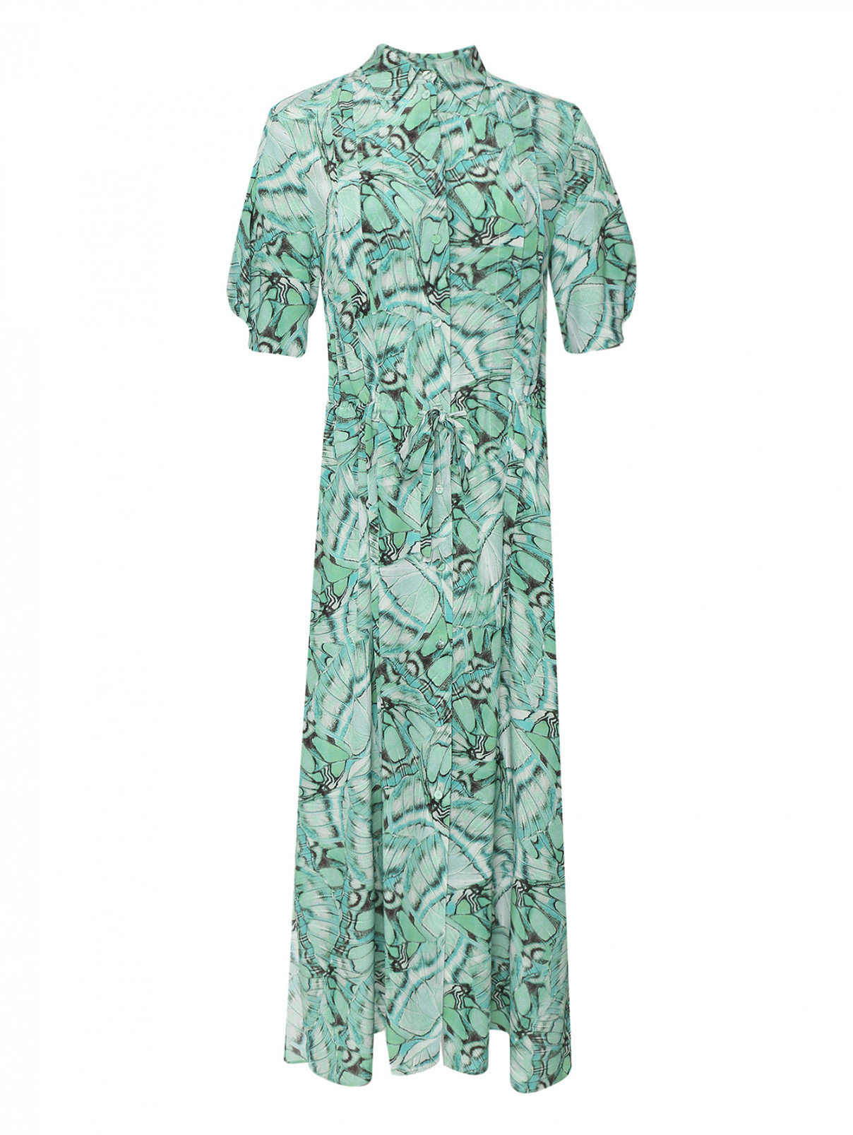 Платье-миди из шелка с узором Alberta Ferretti  –  Общий вид  – Цвет:  Зеленый