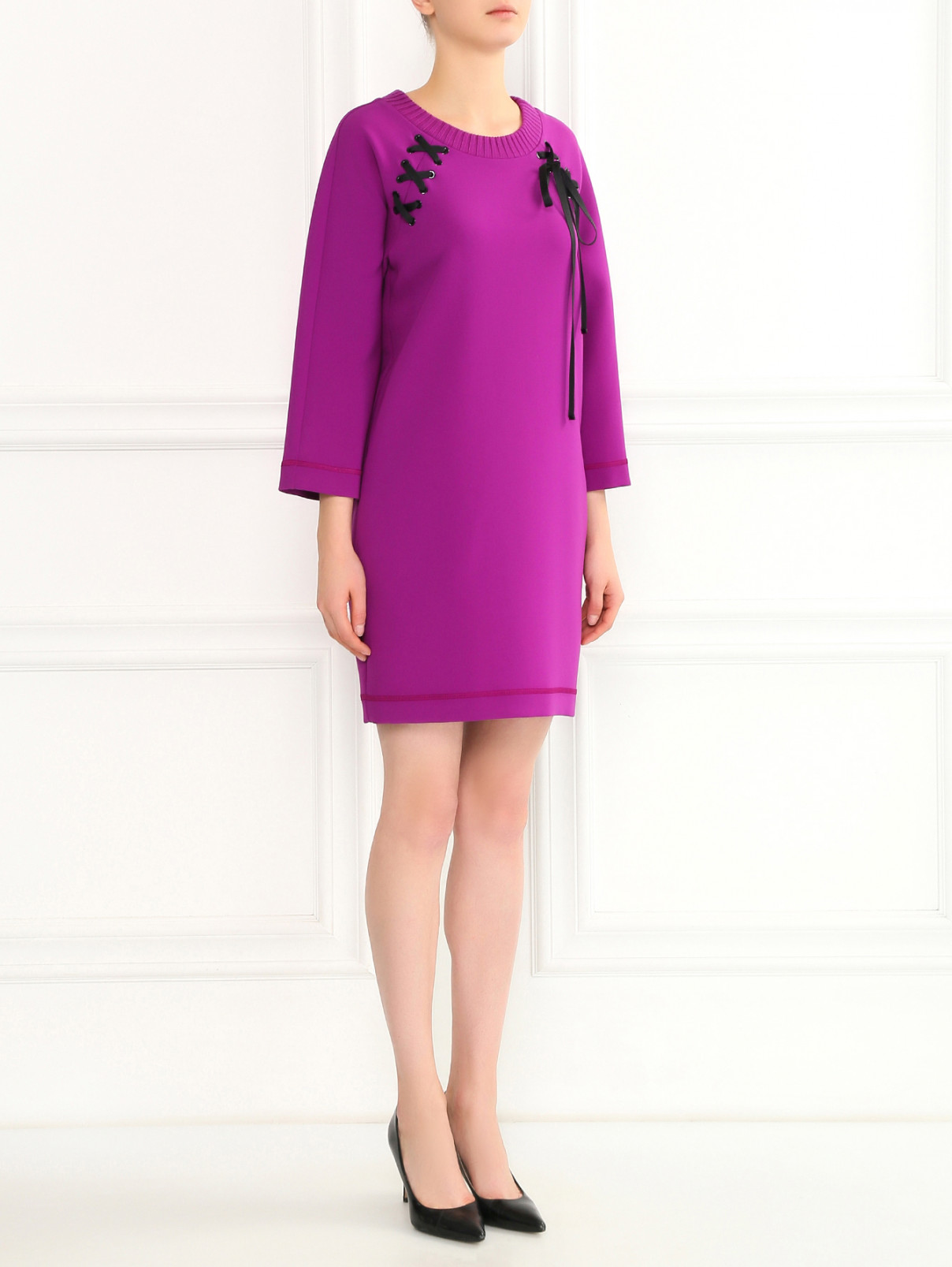 Платье-свитшот с декоративной шнуровкой Moschino Boutique  –  Модель Общий вид  – Цвет:  Фиолетовый