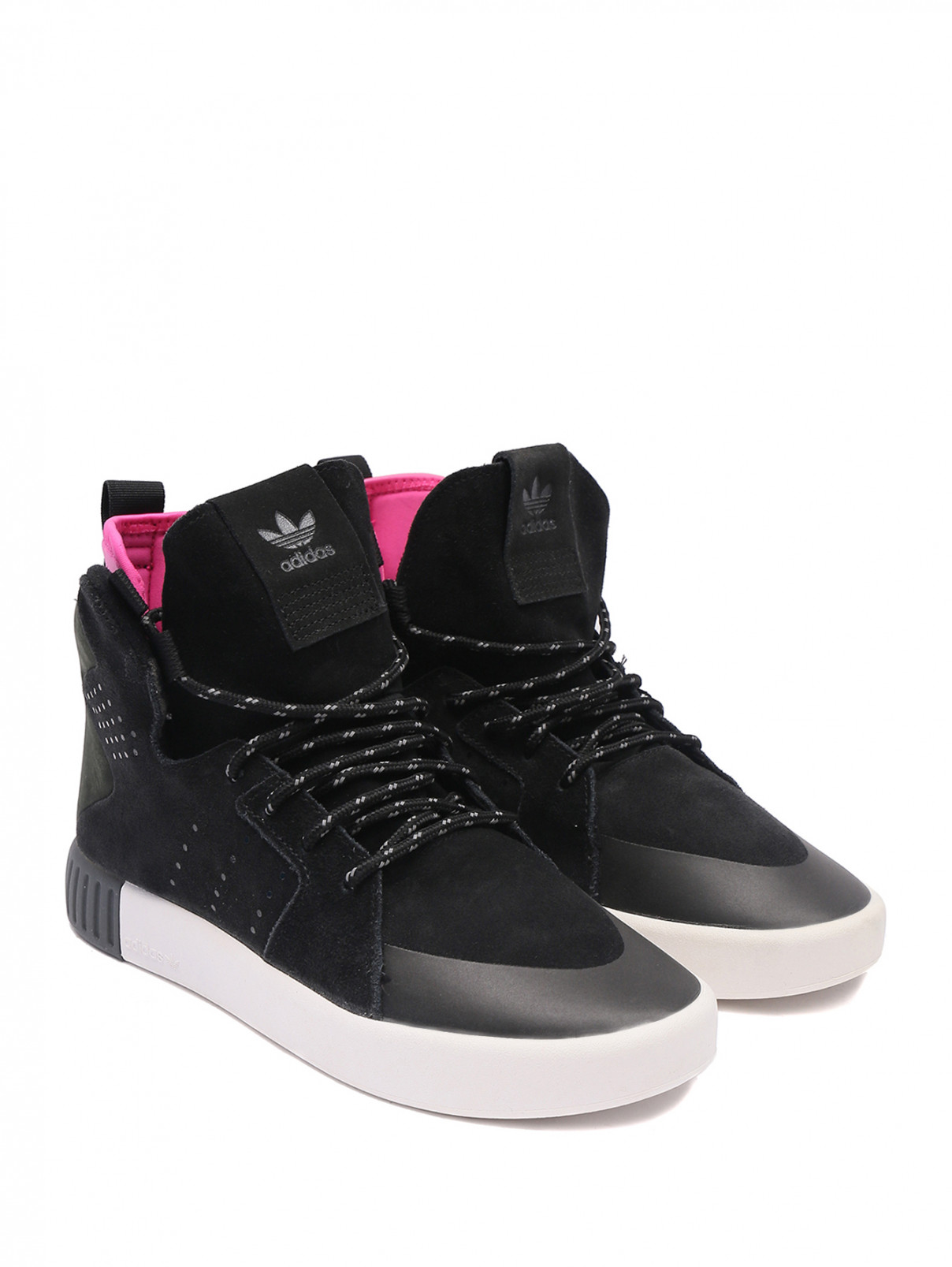 Кроссовки из кожи с ярким элементом Adidas Originals  –  Общий вид  – Цвет:  Черный
