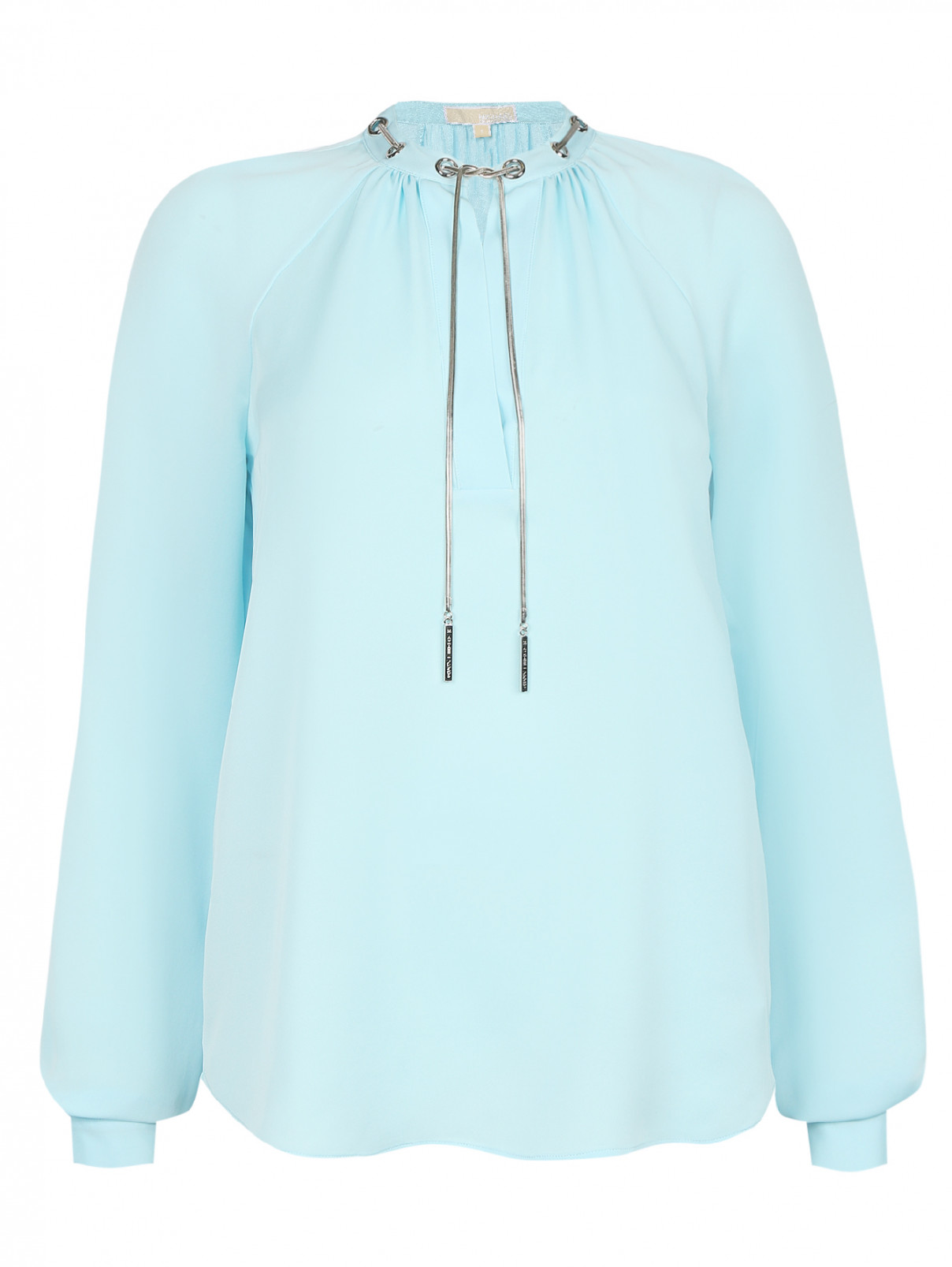 Блуза из шелка свободного кроя с серебряной фурнитурой Michael by Michael Kors  –  Общий вид  – Цвет:  Синий
