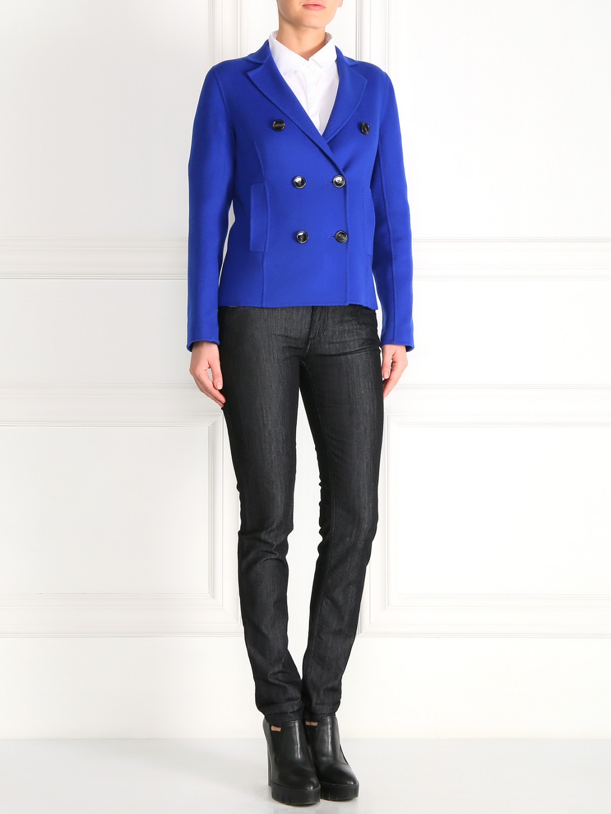 Укороченное пальто из шерсти Weekend Max Mara  –  Модель Общий вид  – Цвет:  Синий