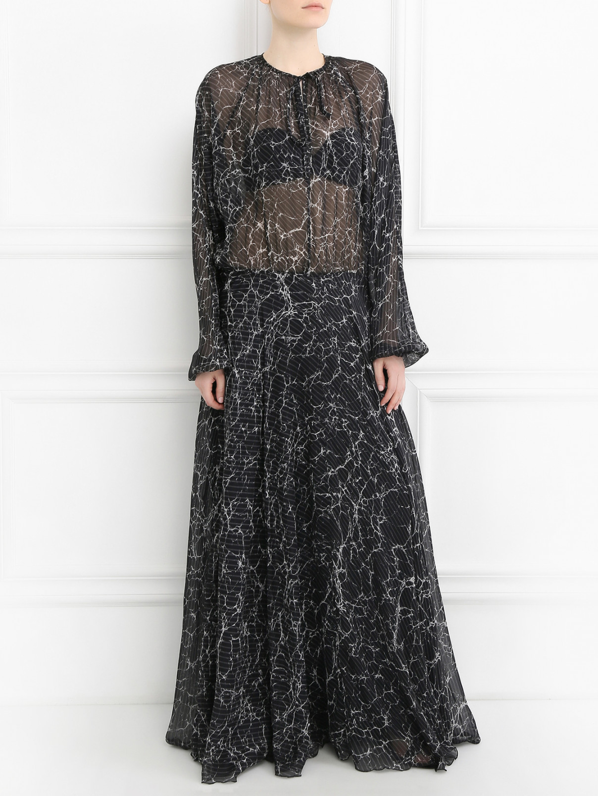Платье -макси из шелка с узором Jean Paul Gaultier  –  Модель Общий вид  – Цвет:  Черный