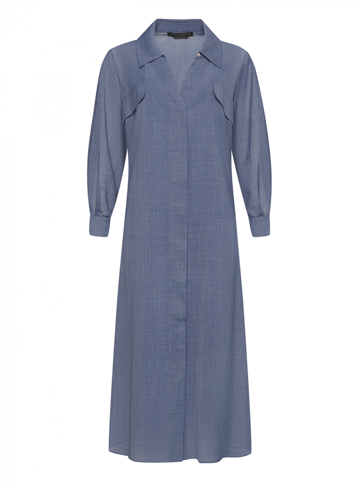 Платье-миди из смешанной шерсти Marina Rinaldi  –  Общий вид  – Цвет:  Синий