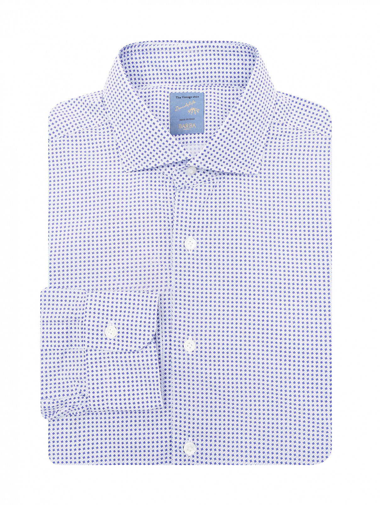 Рубашка из хлопка с узором Barba Napoli  –  Общий вид  – Цвет:  Синий