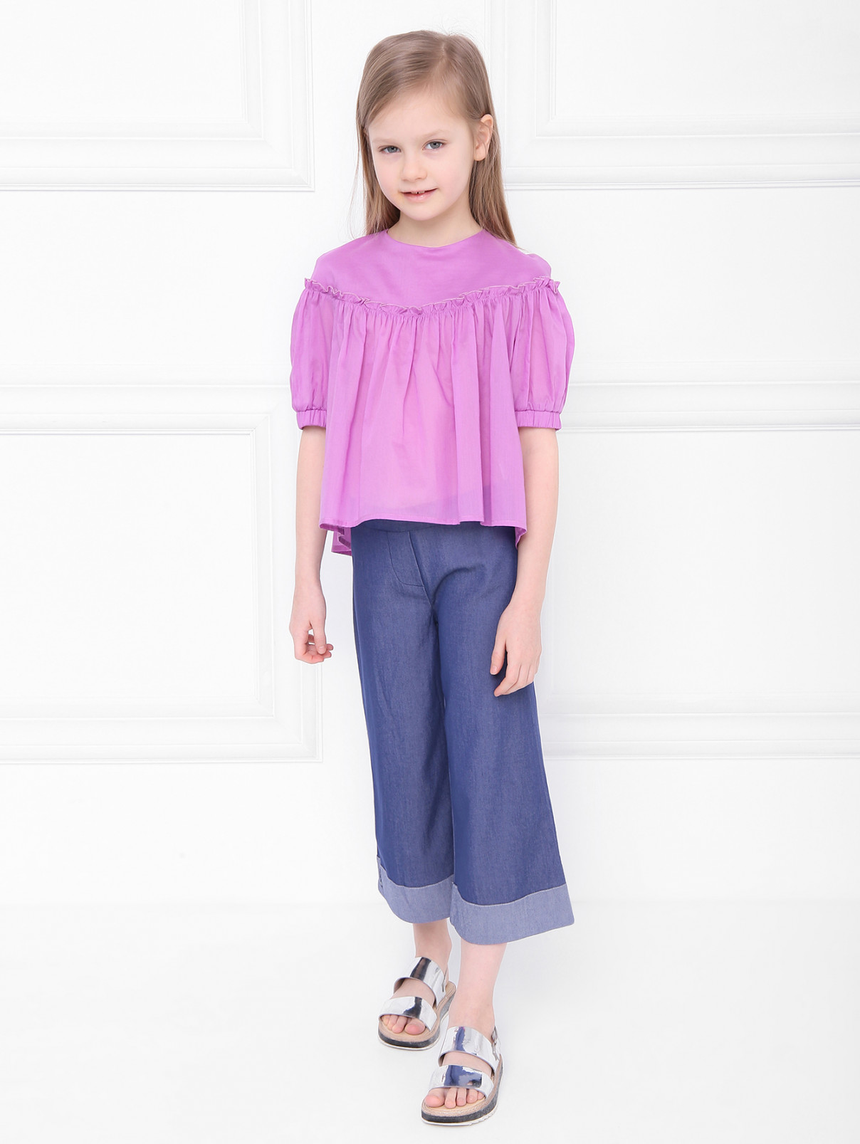 Хлопковая блуза с кокеткой Il Gufo  –  МодельОбщийВид  – Цвет:  Фиолетовый