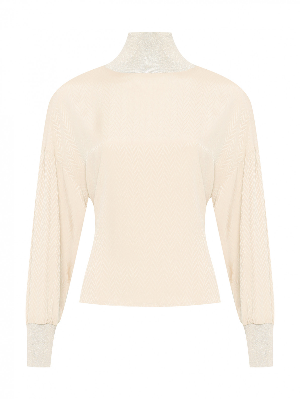 Блуза из смешанной шерсти и шелка с узором Lorena Antoniazzi  –  Общий вид  – Цвет:  Бежевый
