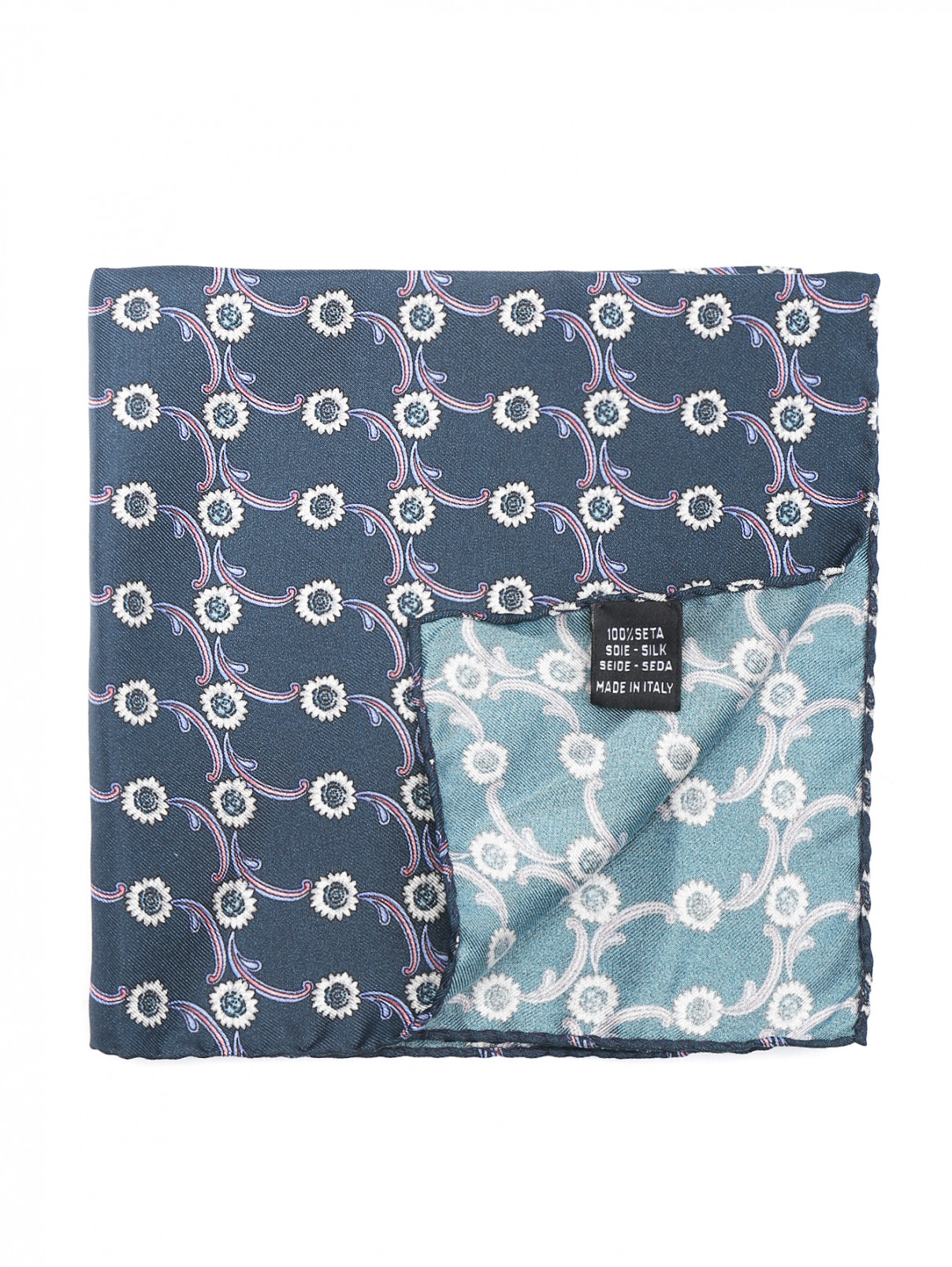 Карманный платок из шелка с узором Pal Zileri  –  Общий вид  – Цвет:  Синий