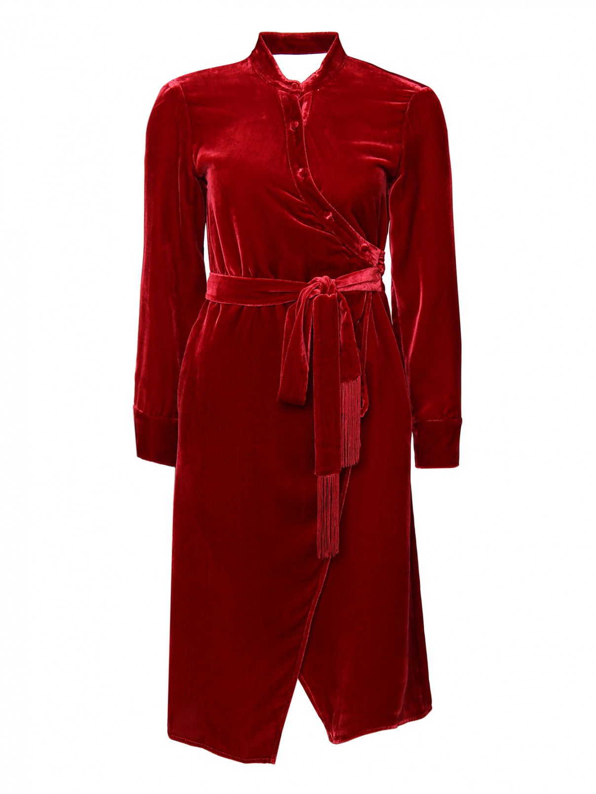 Платье из шелкового бархата с асимметричной застежкой Edition10  –  Общий вид  – Цвет:  Красный