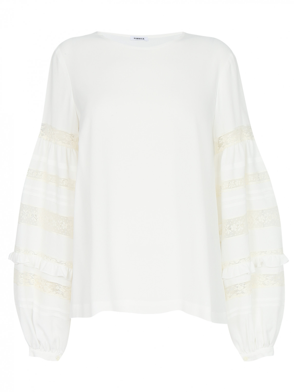 Блуза свободного кроя с декоративной отделкой из кружева P.A.R.O.S.H.  –  Общий вид  – Цвет:  Белый