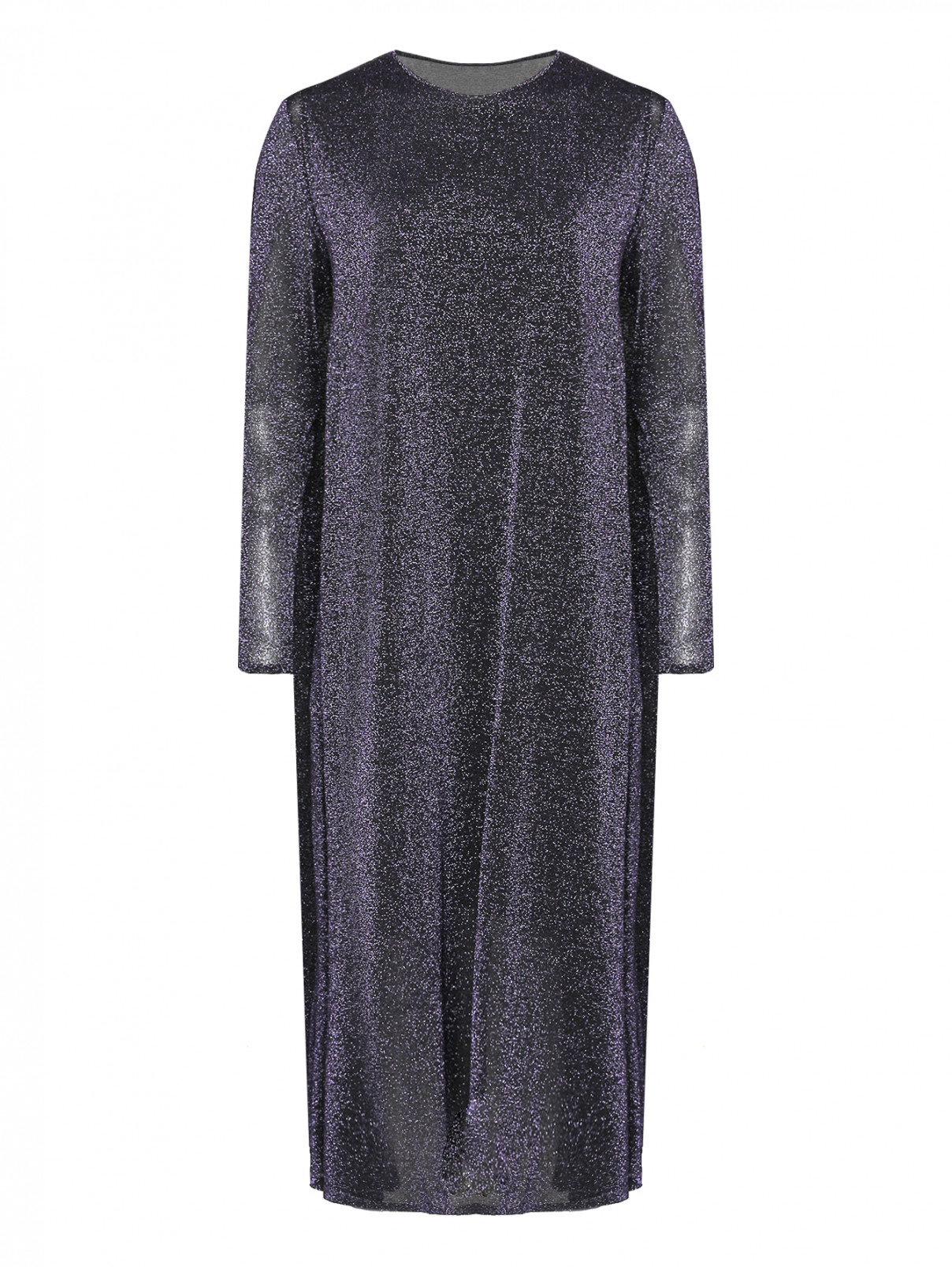 Трикотажное платье-миди с люрексом Marina Rinaldi  –  Общий вид  – Цвет:  Фиолетовый