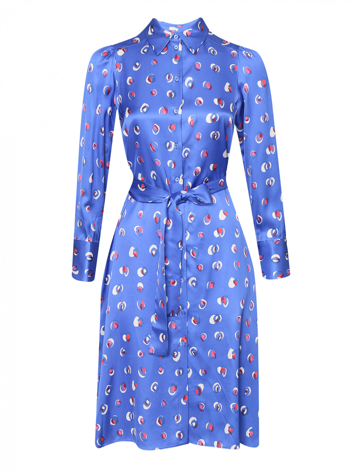 Платье-миди с узором Max&Co  –  Общий вид  – Цвет:  Синий