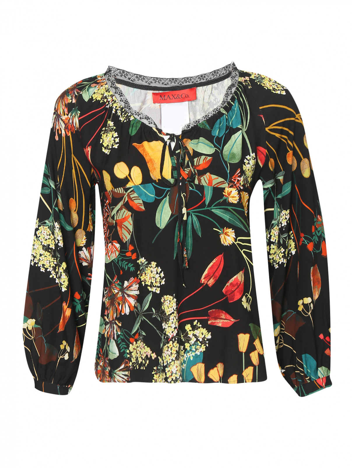 Блуза свободного кроя с узором Max&Co  –  Общий вид  – Цвет:  Черный