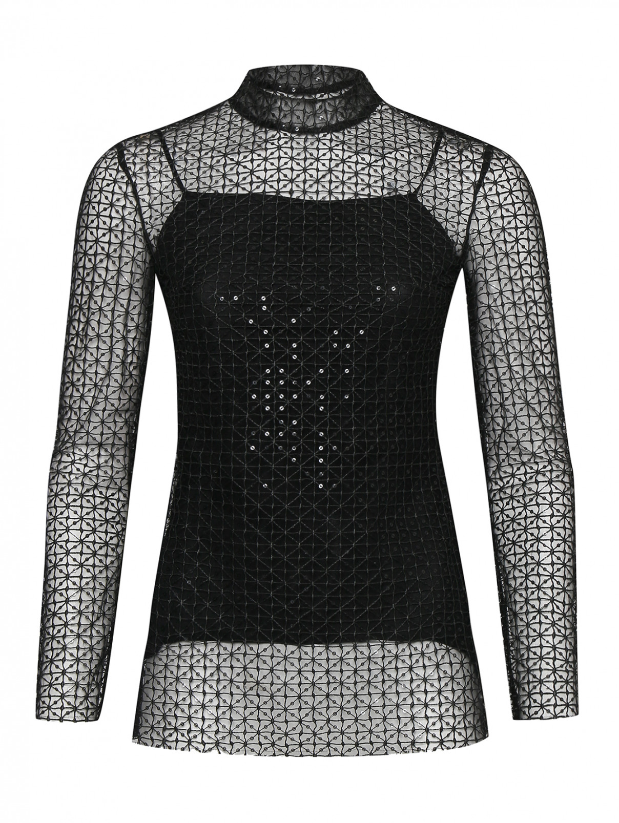 Блуза из сетки декорированная вишивкой пайетками Huishan Zhang  –  Общий вид  – Цвет:  Черный