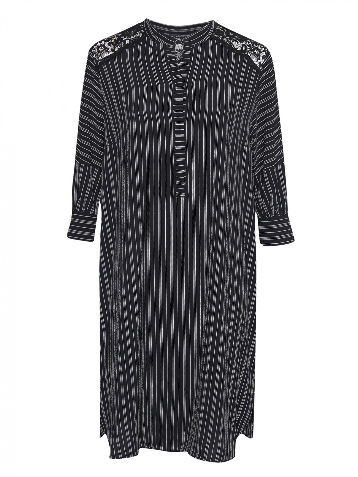 Платье свободного кроя с узором полоска Elena Miro  –  Общий вид  – Цвет:  Черный